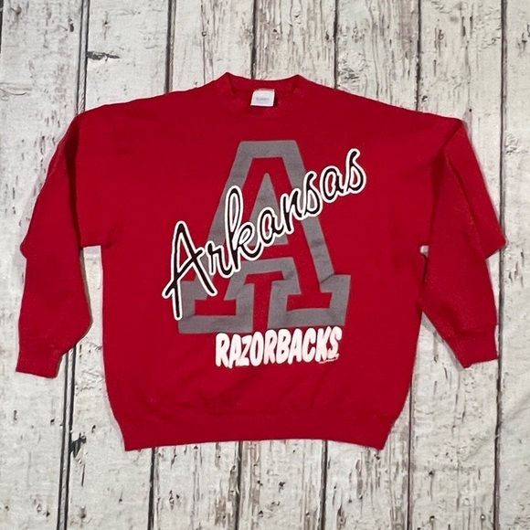 Vintage 80s University of Arkansas Razorbacks NCAA College Pullover Sweatshirt - Picture 1 of 5